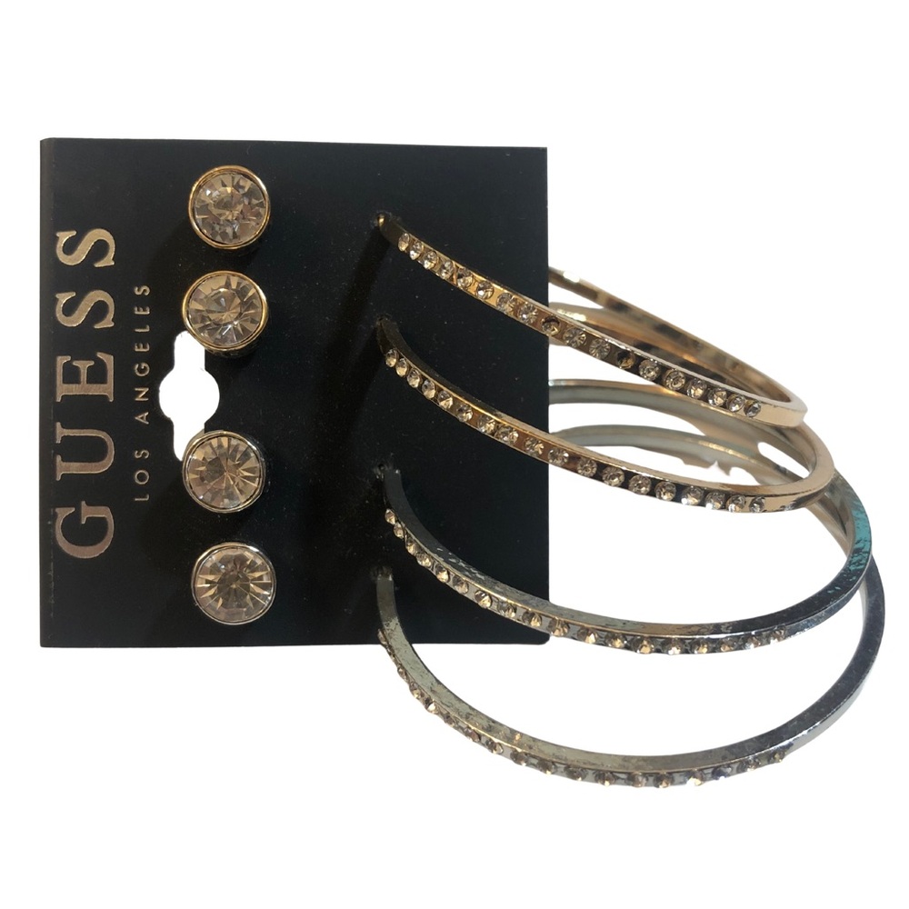 NWT Guess Silver & Rose Gold Hoop + Stud Earring Set – Rhinestone Accents - Picture 5 of 10